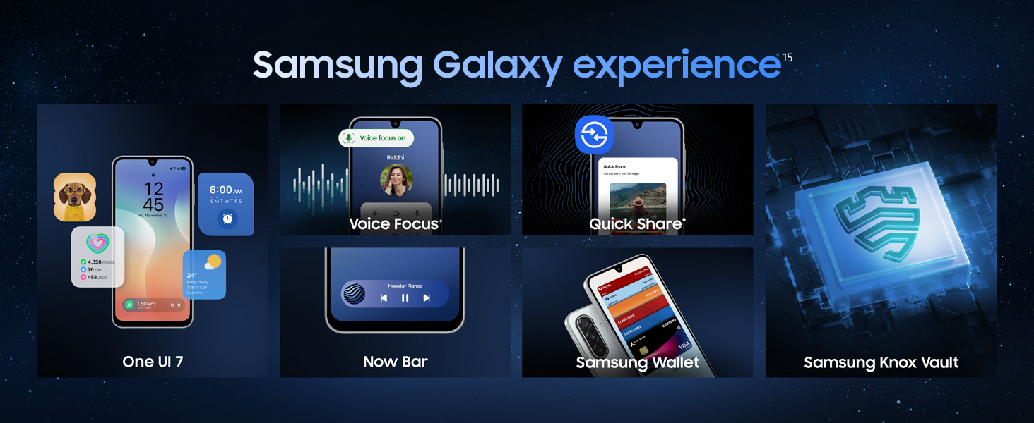 Samsung Galaxy M17 5G-One UI 7|Now bar|voice focus|quick share