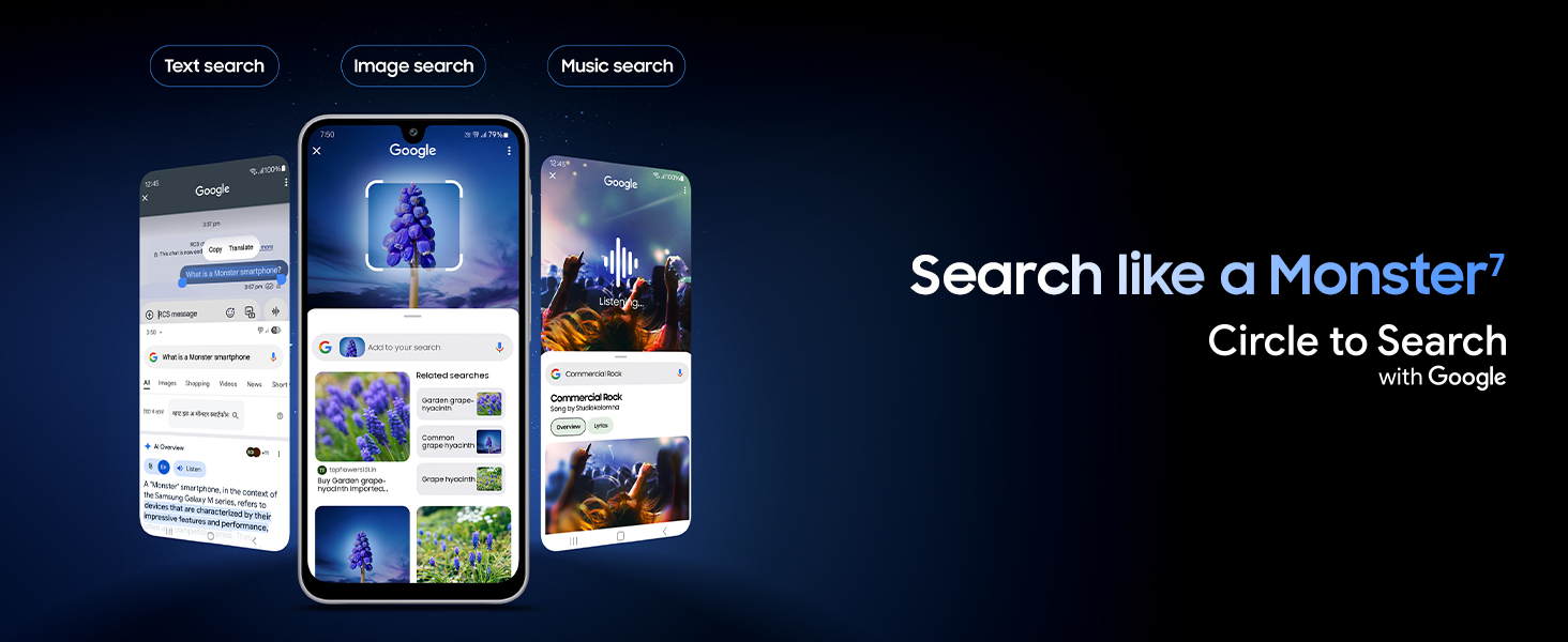Samsung Galaxy M17 5G-circle to search|Google search|Text|Image|Music search
